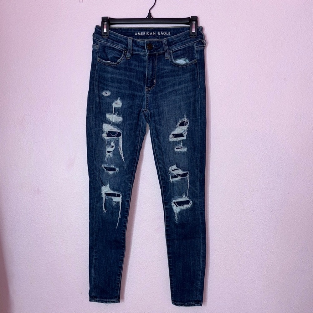 American Eagle Outfitters Blue Skinny Distressed Jeans